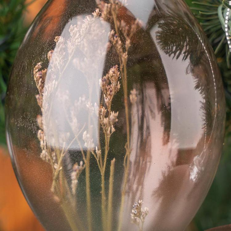 Набор из трёх прозрачных ёлочных шаров с сухоцветами внутри Set Of 3 Glass Dried Flower Balls Clear/Brown 10 cm