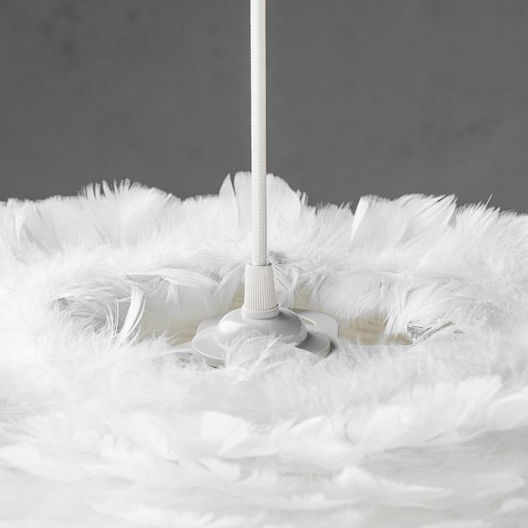 Подвесной светильник Эос Эстер на белом проводе, белые перья, M Eos Esther Hanging Lamp With White Cord Medium