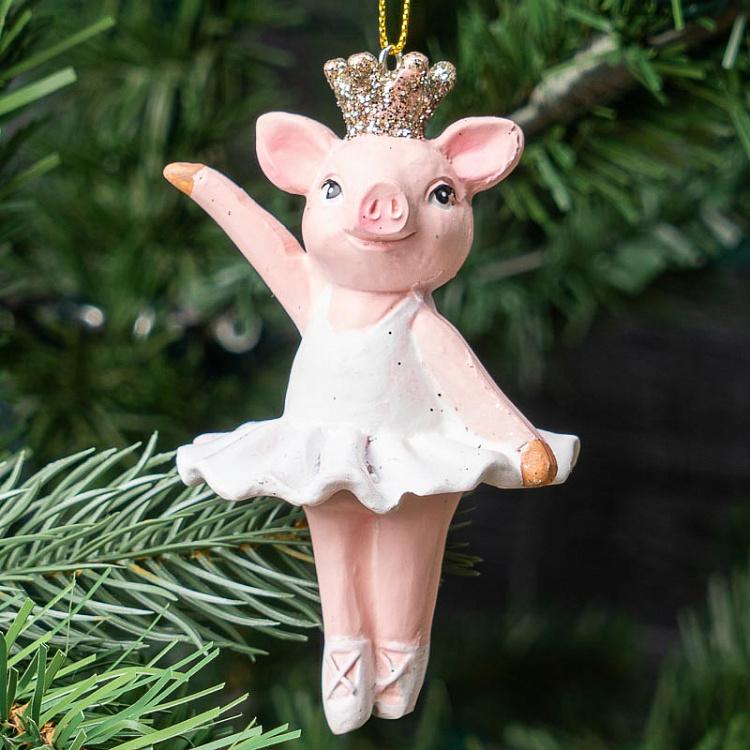 Ёлочная игрушка Танцующая свинка в короне Hanger Dancing Pig With Crown 10 cm