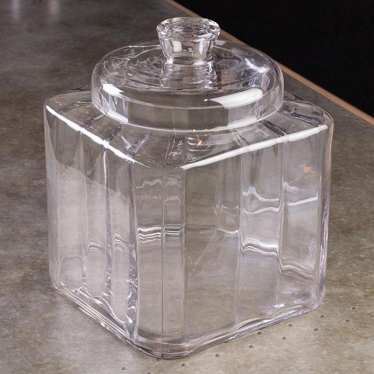 Стеклянная гранёная банка, L Big Square Jar In Glass With Line