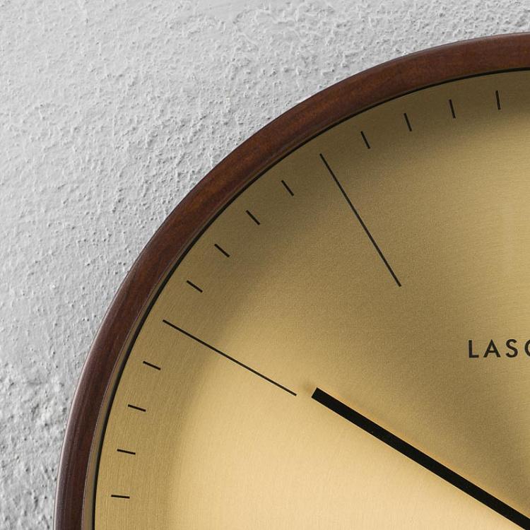 Деревянные настенные часы с золотым металлическим циферблатом Wooden Cased Gold Metal Dial Wall Clock