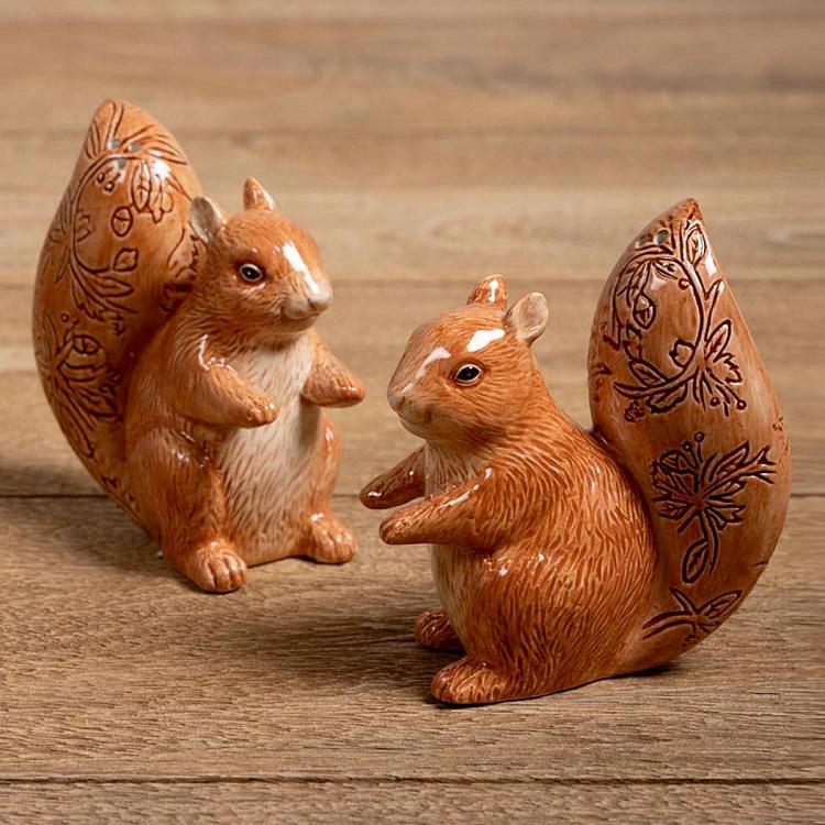 Set Of 2 Salt And Pepper Squirrels Flowery Tail