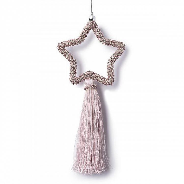 Новогодняя подвеска Розовая звезда из страз с кисточкой Pink Rhinestone Star Pendant With Tassel 20 cm