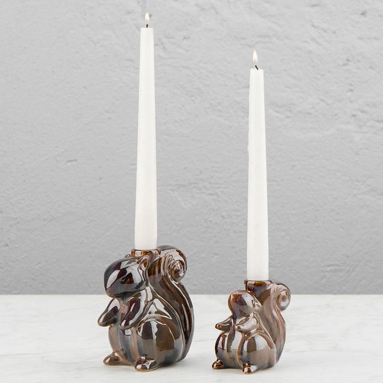 Набор из двух керамических подсвечников Белки Set Of 2 Stoneware Squirrel Candle Holder Brown