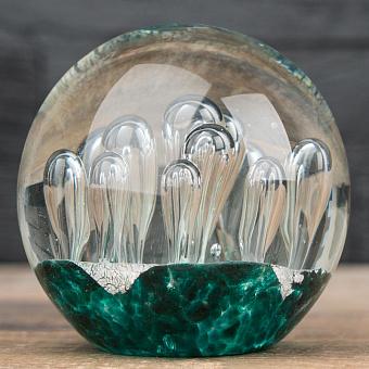 Glass Paperweight Green And Silver Explosion