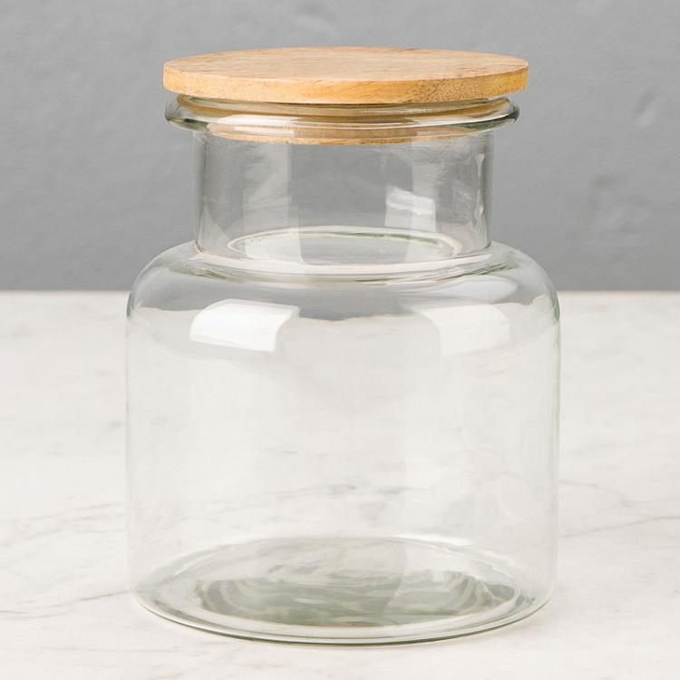 Airtight Jar With Flat Wooden Lid Small