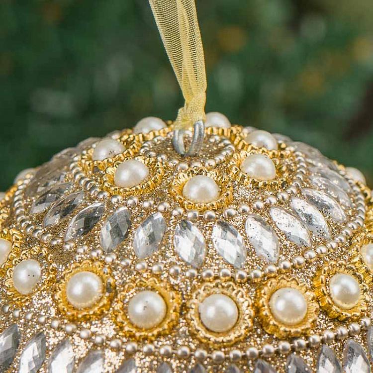 Ёлочный шар с жемчужинами Golden Ball With Pearls 9 cm
