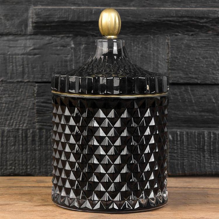 Арома-свеча в чёрном фасетном стакане Блу Колье Дрифтвуд, L Aroma Candle In Black Faceted Glass Blue Collier Driftwood Large