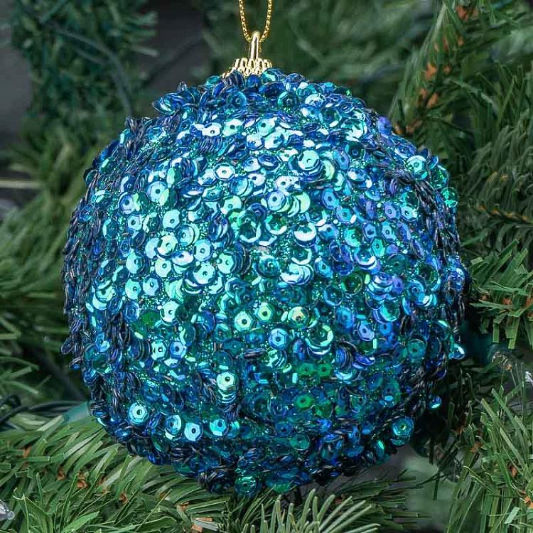 Сине-зелёный ёлочный шар с пайетками Sequin Ball Blue/Green 10 cm