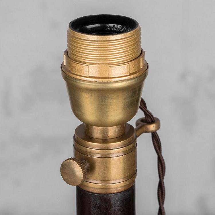Настольная лампа с бежевым льняным абажуром Лонгфорд Table Lamp Stand Leather And Copper With Shade Beige Linen