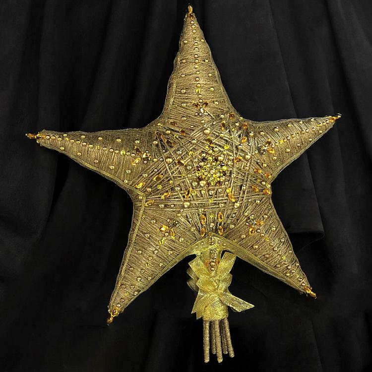 Верхушка на ёлку Золотая звезда со стразами Star Tree Topper Gold With Rhinestones 49 cm