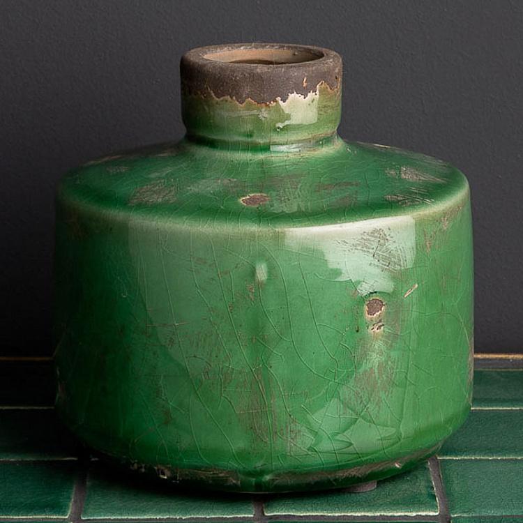 Ваза Бутыль керамическая зелёного цвета, широкая Bottle Vase Olive Green Wide