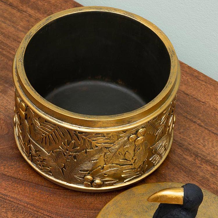 Шкатулка золотистая с туканом на крышке Golden Box With Toucan Lid