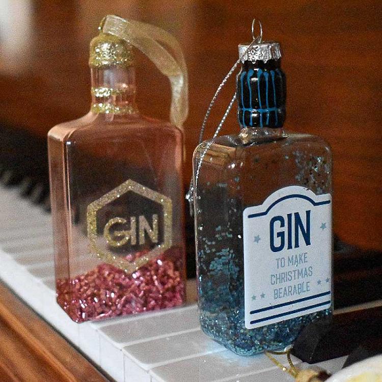 Ёлочная игрушка Бутылка джина Glass Hanger Gin Bottle Blue 11 cm