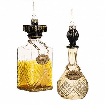 Набор из 2-х ёлочных игрушек Set Of 2 Glass Scotch Whisky Vodka Bottles Gold 14 cm