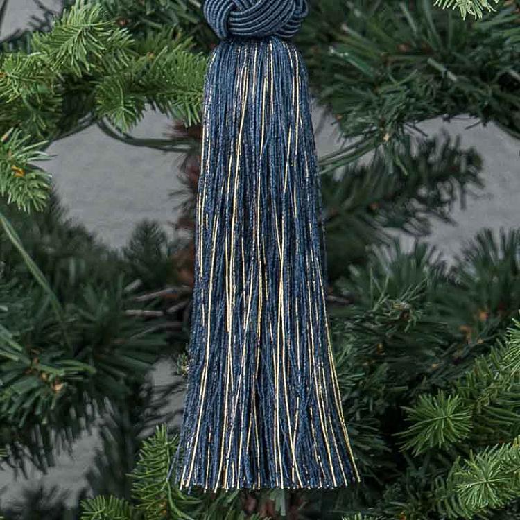 Новогодняя подвеска Синий зеркальный кулон с кисточкой Mirror Pendant With Tassel Blue 25 cm