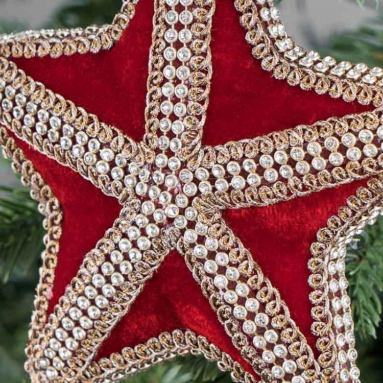 Ёлочная игрушка Красная звезда с золотистым орнаментом Velvet Star With Ornament Red 12 cm