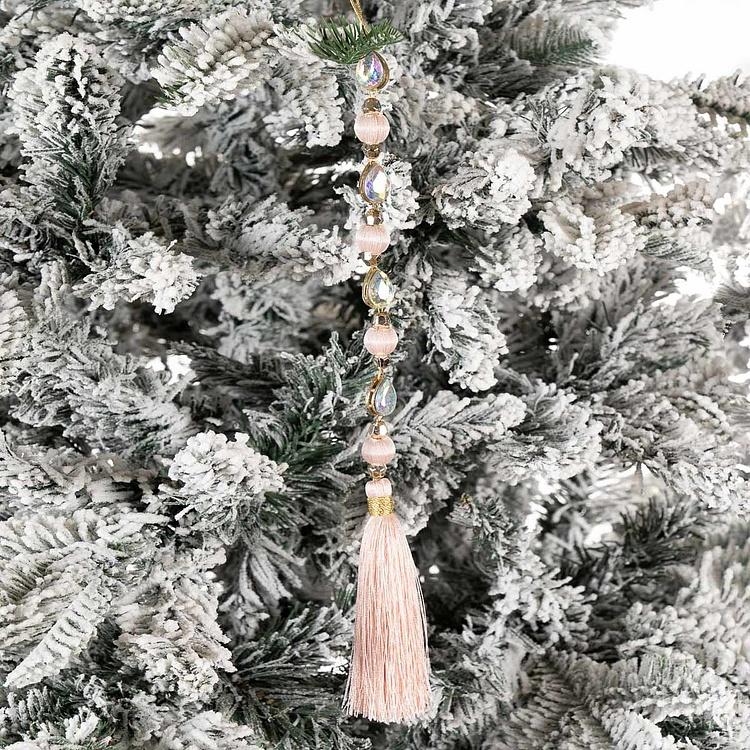 Розовая новогодняя подвеска с крупными стразами и кисточкой Tassel With Large Rhinestones Pink 33 cm