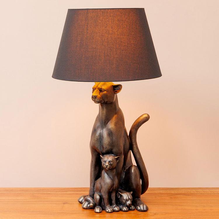 Настольная лампа с серым абажуром Пантера с котятами Panther With Her Baby Table Lamp With Shade