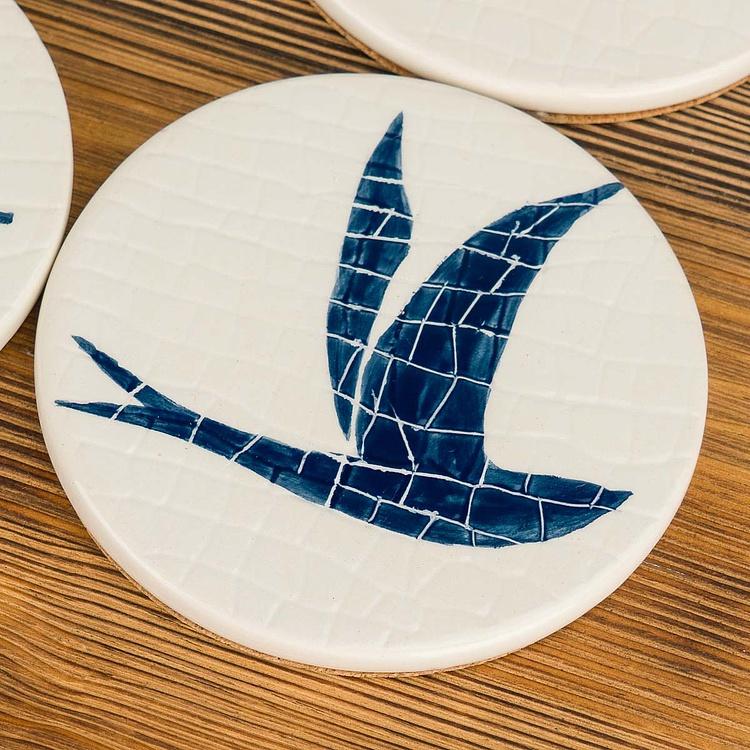 Набор из четырёх подставок под стаканы Синие ласточки Set Of 4 Mosaic Bird Coasters