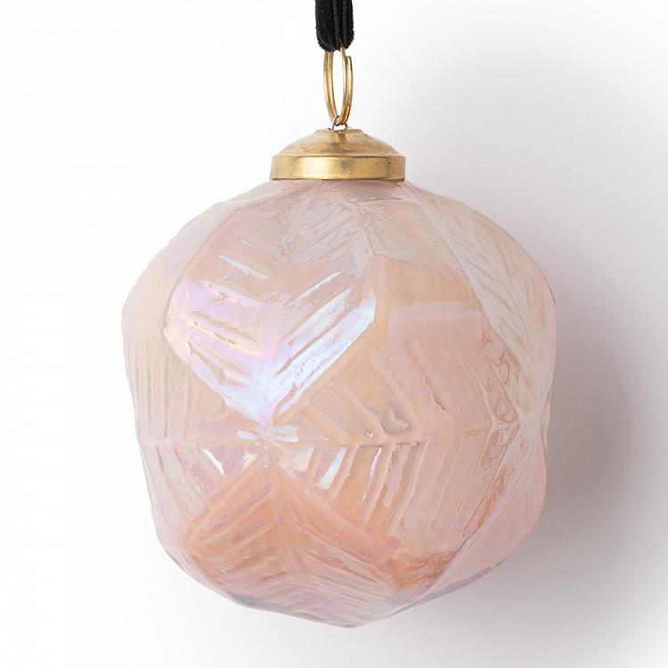 Ёлочная игрушка Шар с лиственным орнаментом Leafy Pattern Ball Pale Pink 10 cm