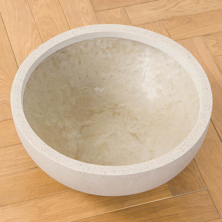 Низкое серо-белое кашпо-чаша Эффектори Бетон, M Effectory Beton Low Bowl White Sand Small