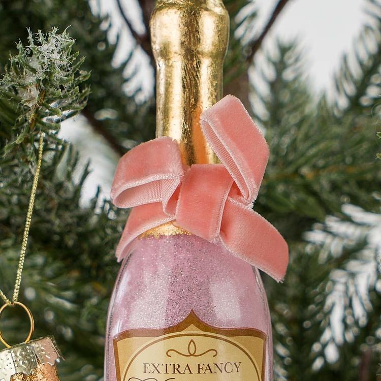 Набор из двух ёлочных игрушек Шампанское красное и розовое Set Of 2 Glass Hangers Champagne Red And Pink 13 cm