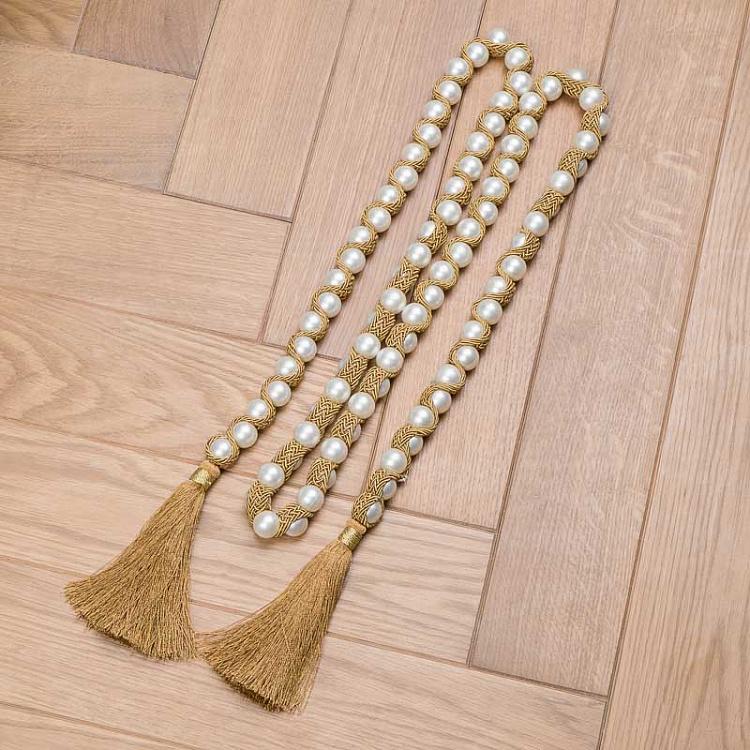 Гирлянда с жемчужными бусинами и золотыми кисточками Pearls And Fabric Beads 187 cm