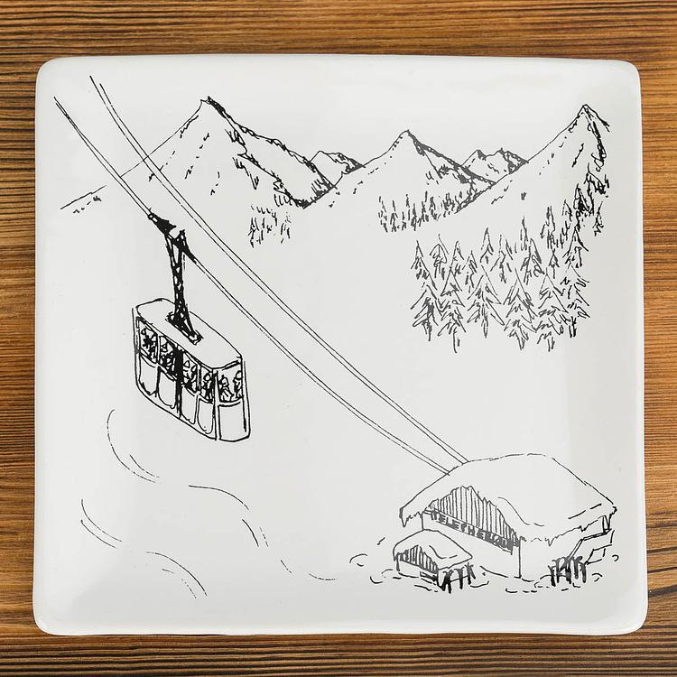 Набор из трёх тарелок Горнолыжное путешествие Set Of 3 Ski Trip Square Plates