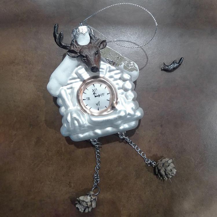 Ёлочная игрушка Ходики с оленем дисконт1 Deer Pendulum Clock Glass Hanger 13 cm discount1