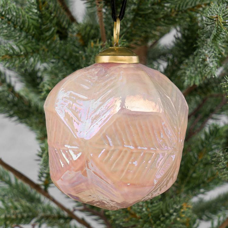 Ёлочная игрушка Ледяные листья Leafy Pattern Ball Pale Pink 10 cm