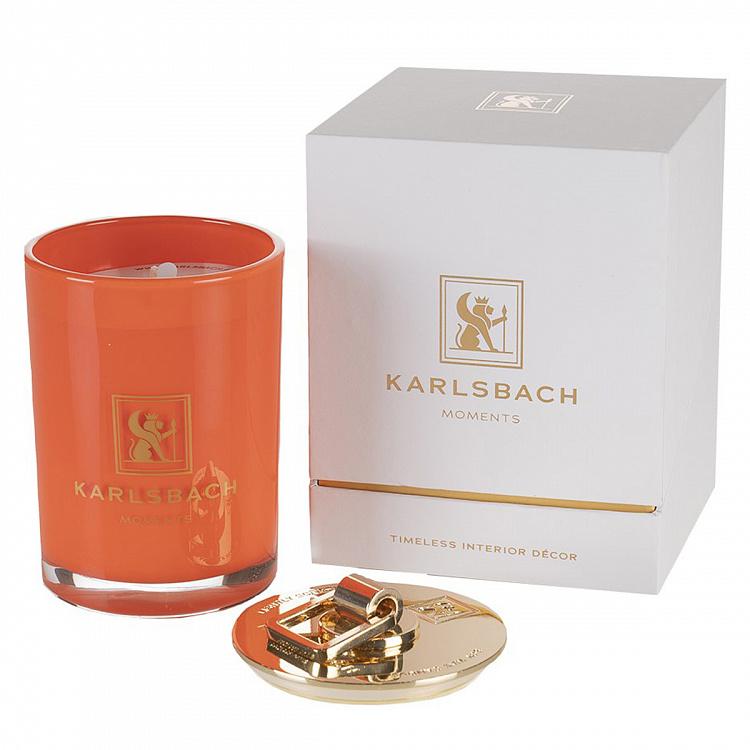 Арома-свеча в оранжевом стакане с золотой крышкой Лайм Aroma Candle In Orange Glass With Gold Lid Lime