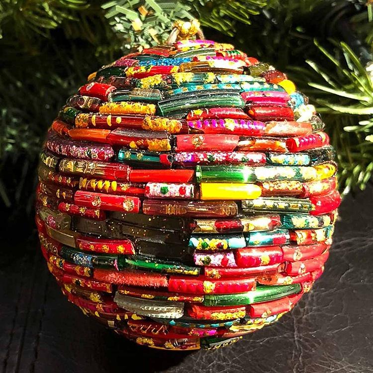 Ёлочная игрушка Разноцветный шар Бухара дисконт Multi-Colored Beads Ball Red 7 cm discount