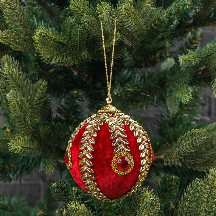 Красный ёлочный шар с золотым орнаментом Red Ball With Gold And Stones 10 cm