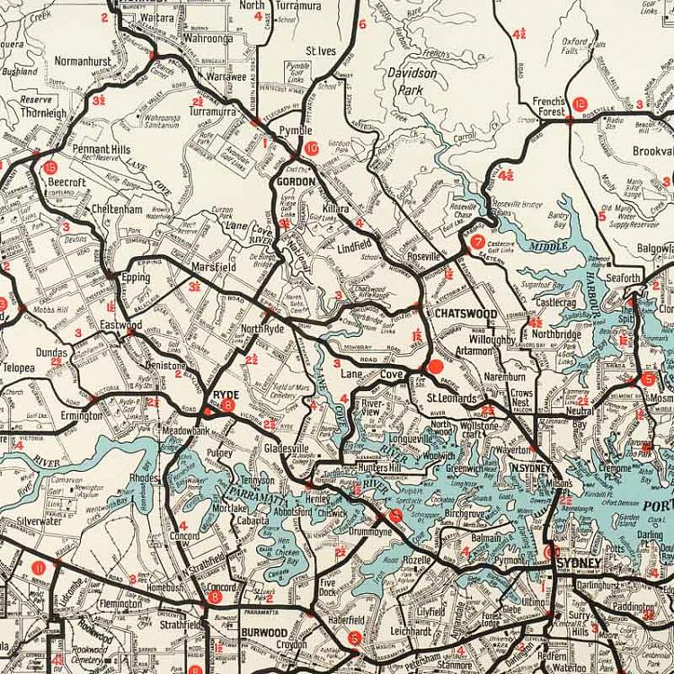 Картина-принт Карта Сиднея, L Map Sydney Large