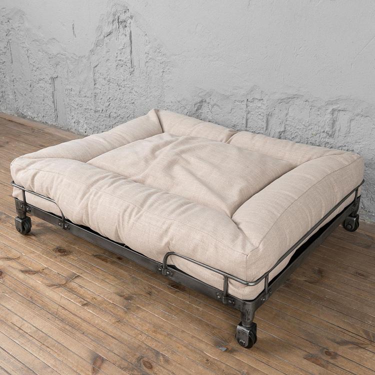 Бежевая лежанка для собак/кошек Оксфорд на колесиках, L Wheely Base With Oxford Cushion Large, Linen Ecru