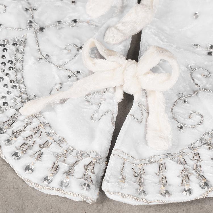 Белый с серебряным коврик-юбка под ёлку большой Christmas Tree Skirt White And Silver 120&nbsp;cm