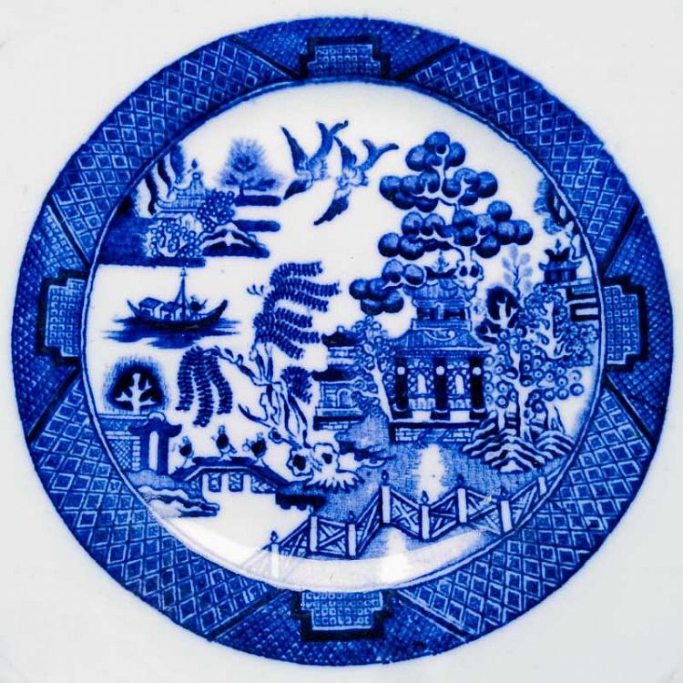 Винтажная тарелка белая с голубым мотивом 26, L Vintage Plate Blue White Large 26