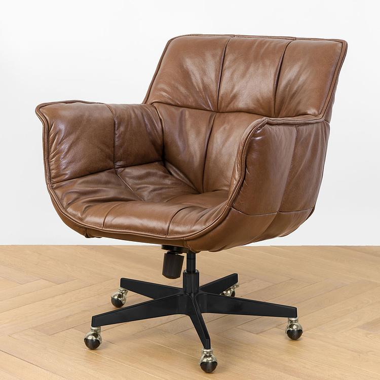 Кресло Center Swivel Armchair On Wheels RM натуральная кожа Brown Franco