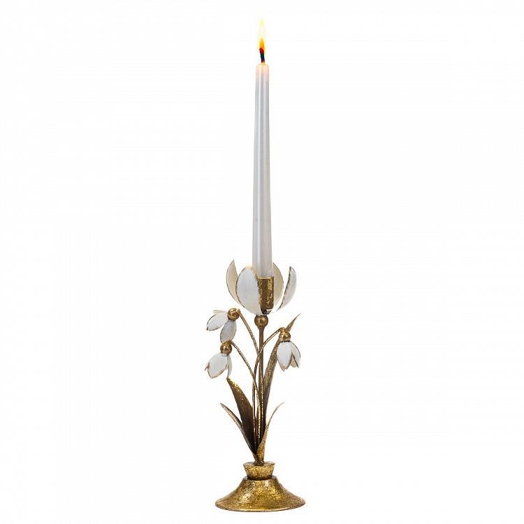 Snowdrop Flowers Candle Holder Gold