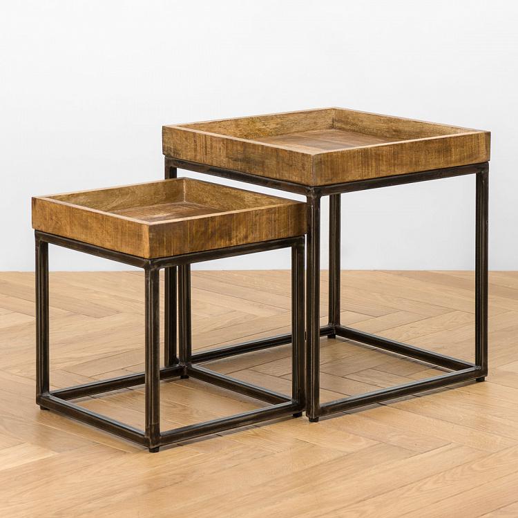 Set Of 2 Revol Side Tables Mango Wood