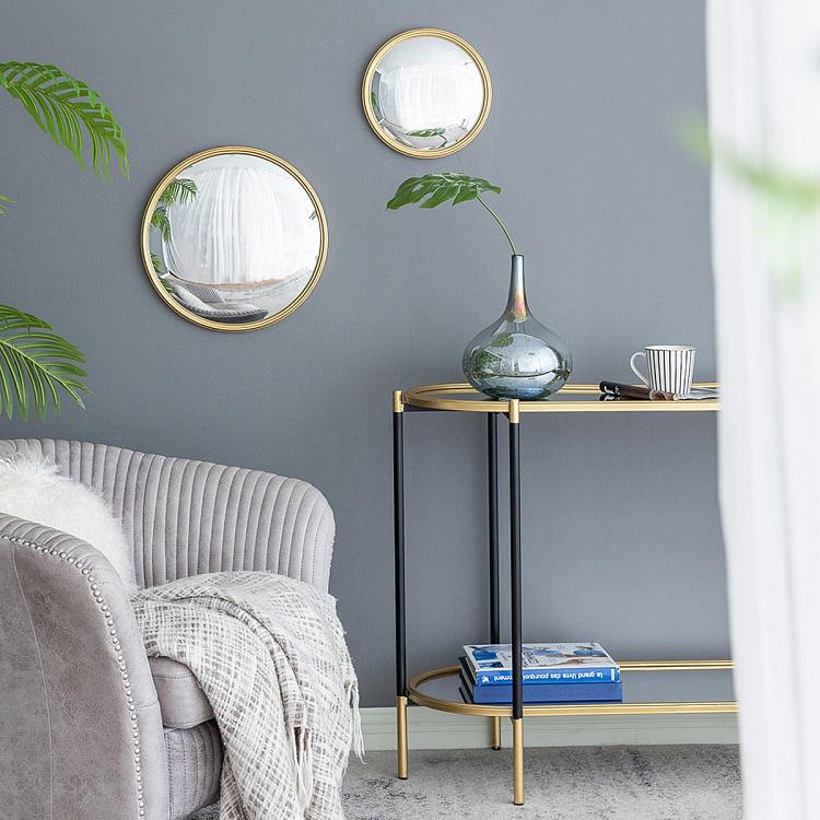 Круглое выпуклое зеркало в золотистой раме, S Gold Frame Convex Mirror Small