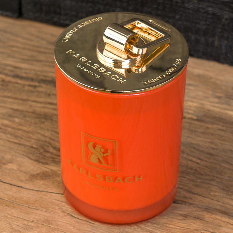 Арома-свеча в оранжевом стакане с золотой крышкой Лайм Aroma Candle In Orange Glass With Gold Lid Lime