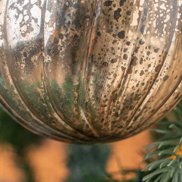 Набор из трёх ёлочных шаров цвета винтажный шампань с вертикальными полосками Set Of 3 Glass Antique Vertical Striped Balls Champagne 10 cm