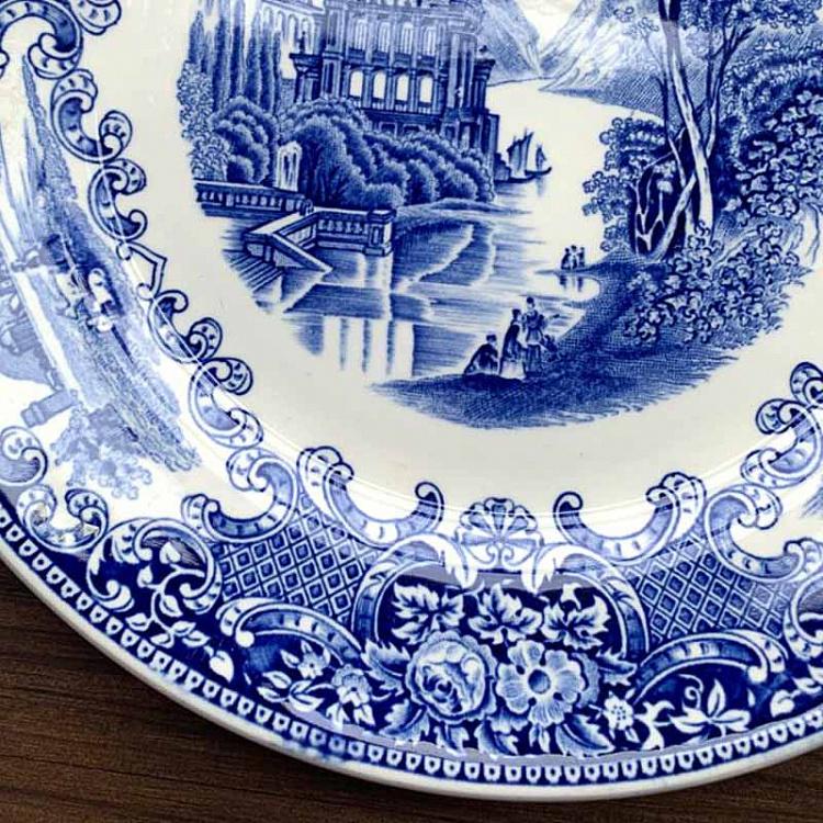 Винтажная тарелка белая с голубым мотивом 1, L Vintage Plate Blue White Large 1