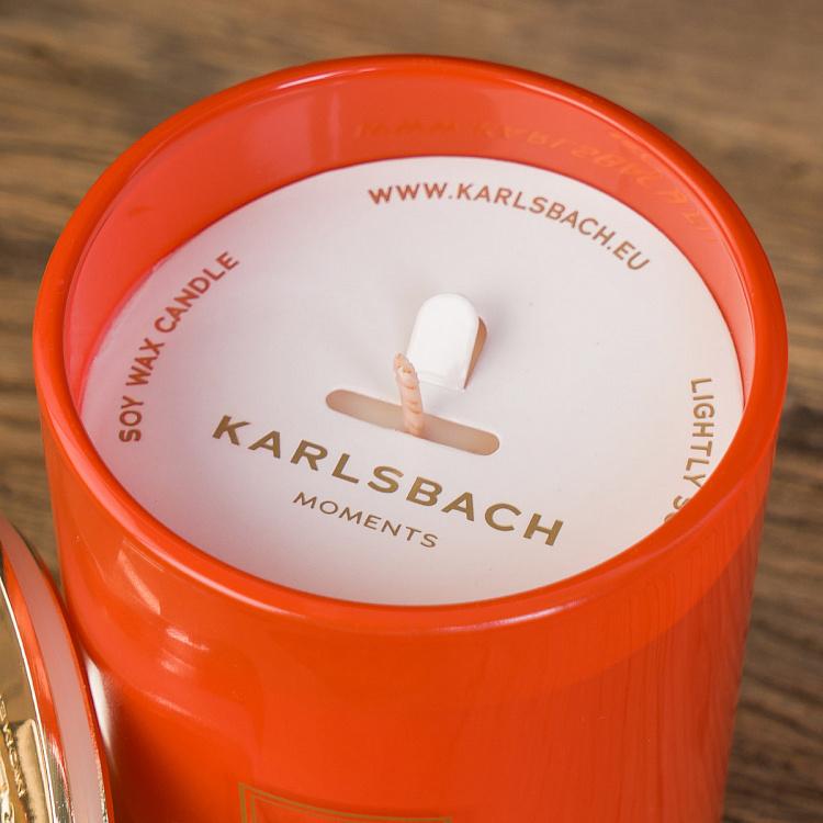 Арома-свеча в оранжевом стакане с золотой крышкой Лайм Aroma Candle In Orange Glass With Gold Lid Lime