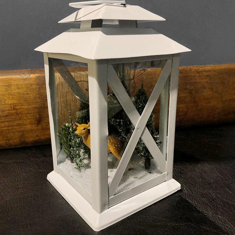 Белый декоративный фонарь с оленёнком Бэмби Fawn Bambi Lantern White 22 cm