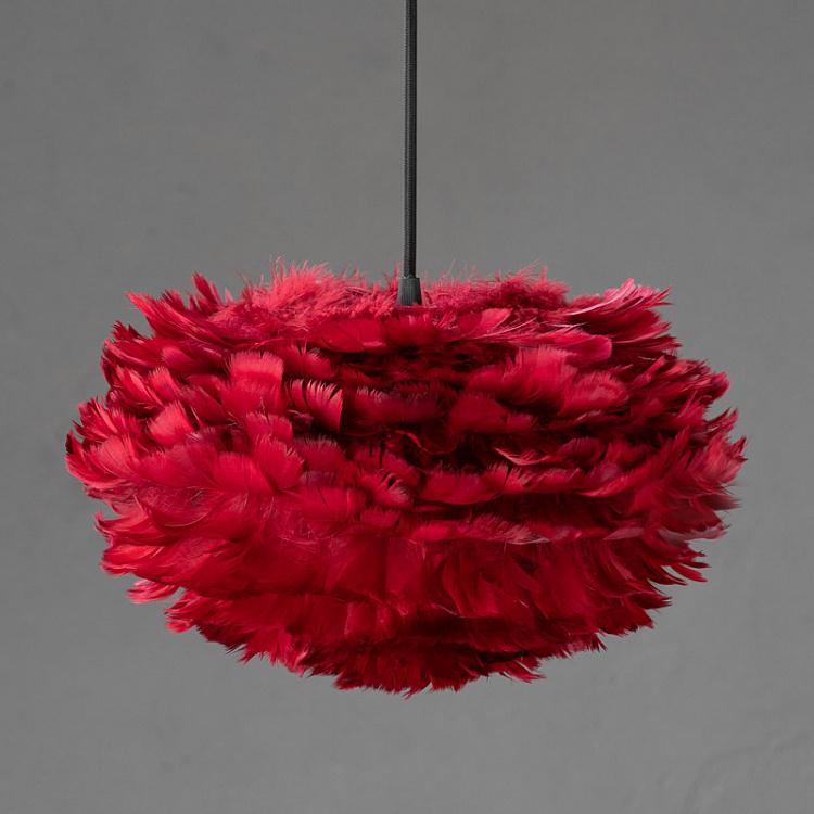 Подвесной светильник Эос на чёрном проводе, красные перья, S Eos Hanging Lamp With Black Cord Mini