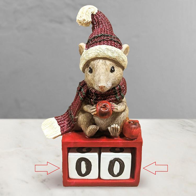 Новогодняя фигурка Мышка на календаре дисконт Xmas Mouse On Calendar Red 14,5 cm discount