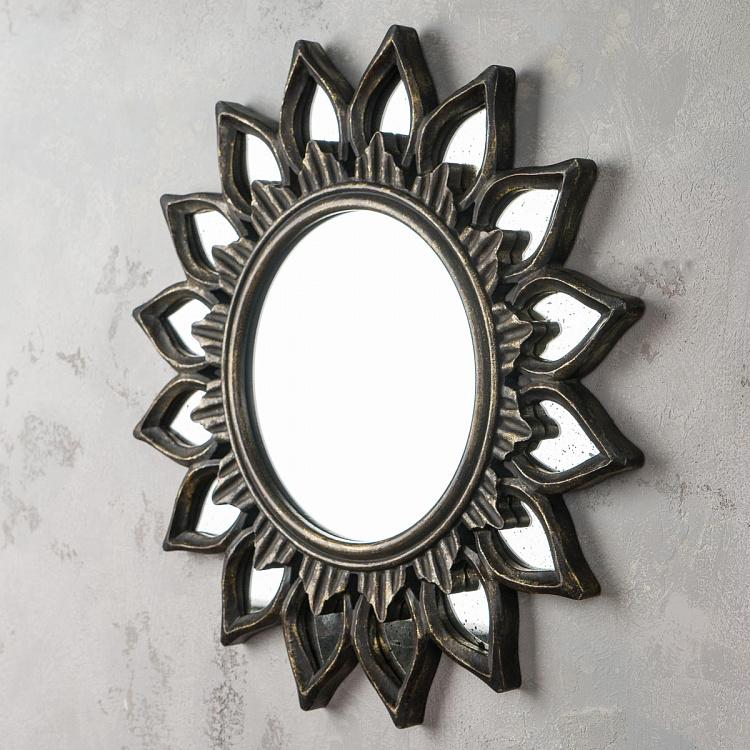 Круглое зеркало в деревянной раме в форме цветка Wooden Round Flower Mirror